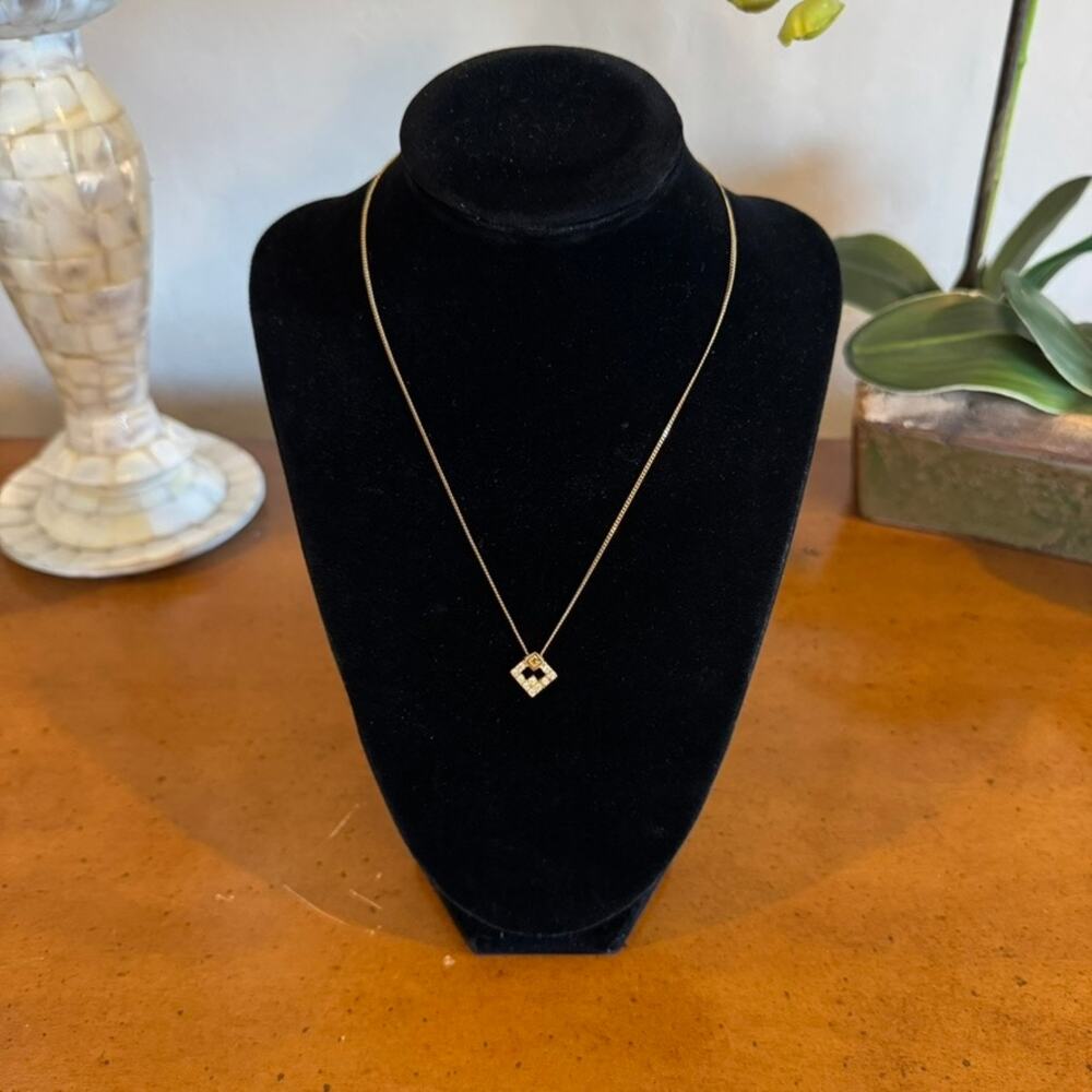 Vintage Givenchy Gold Tone Crystal Logo Pendant Necklace - Picture 6 of 6